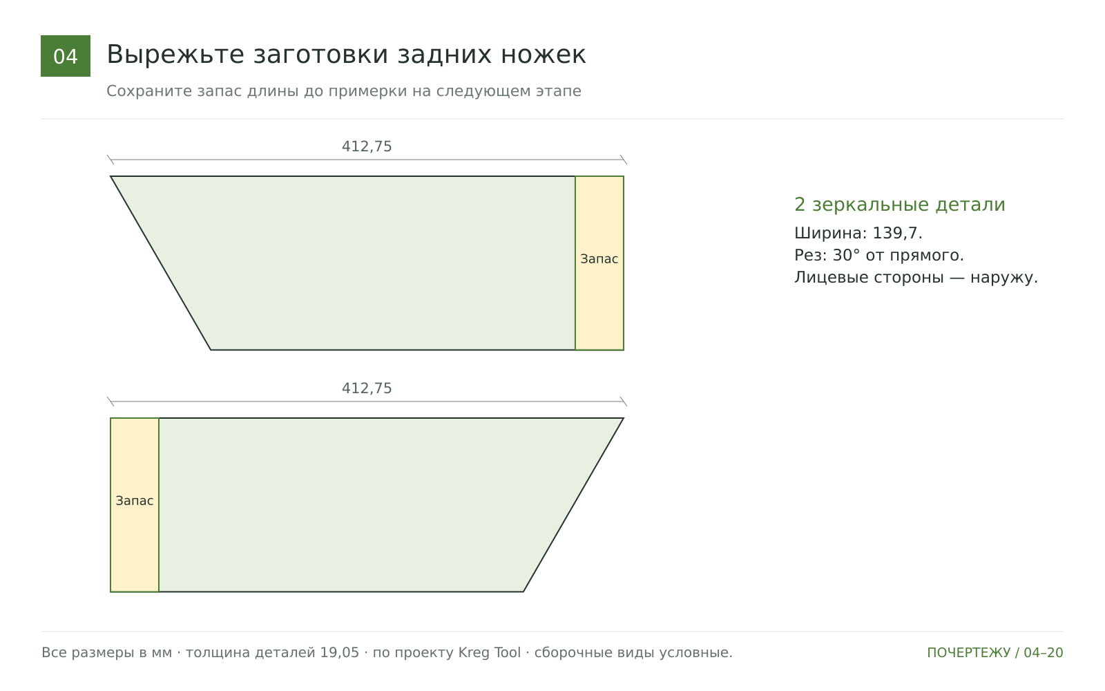 Подготовьте заготовки задних ножек