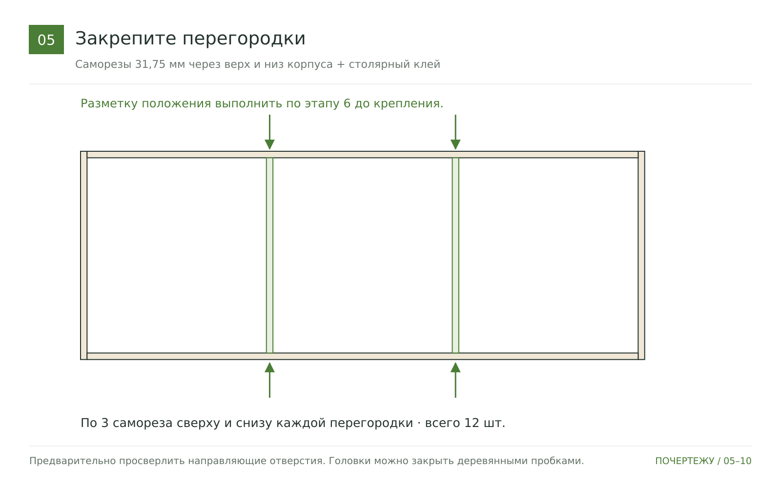 Закрепите вертикальные перегородки