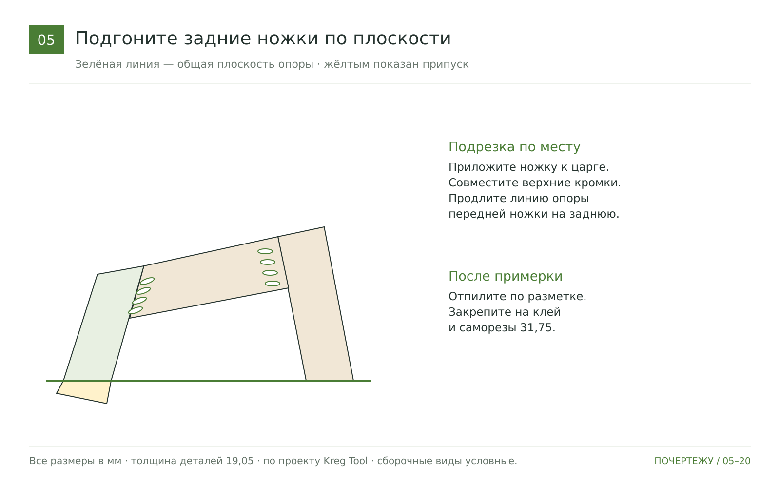 Подгоните и закрепите задние ножки