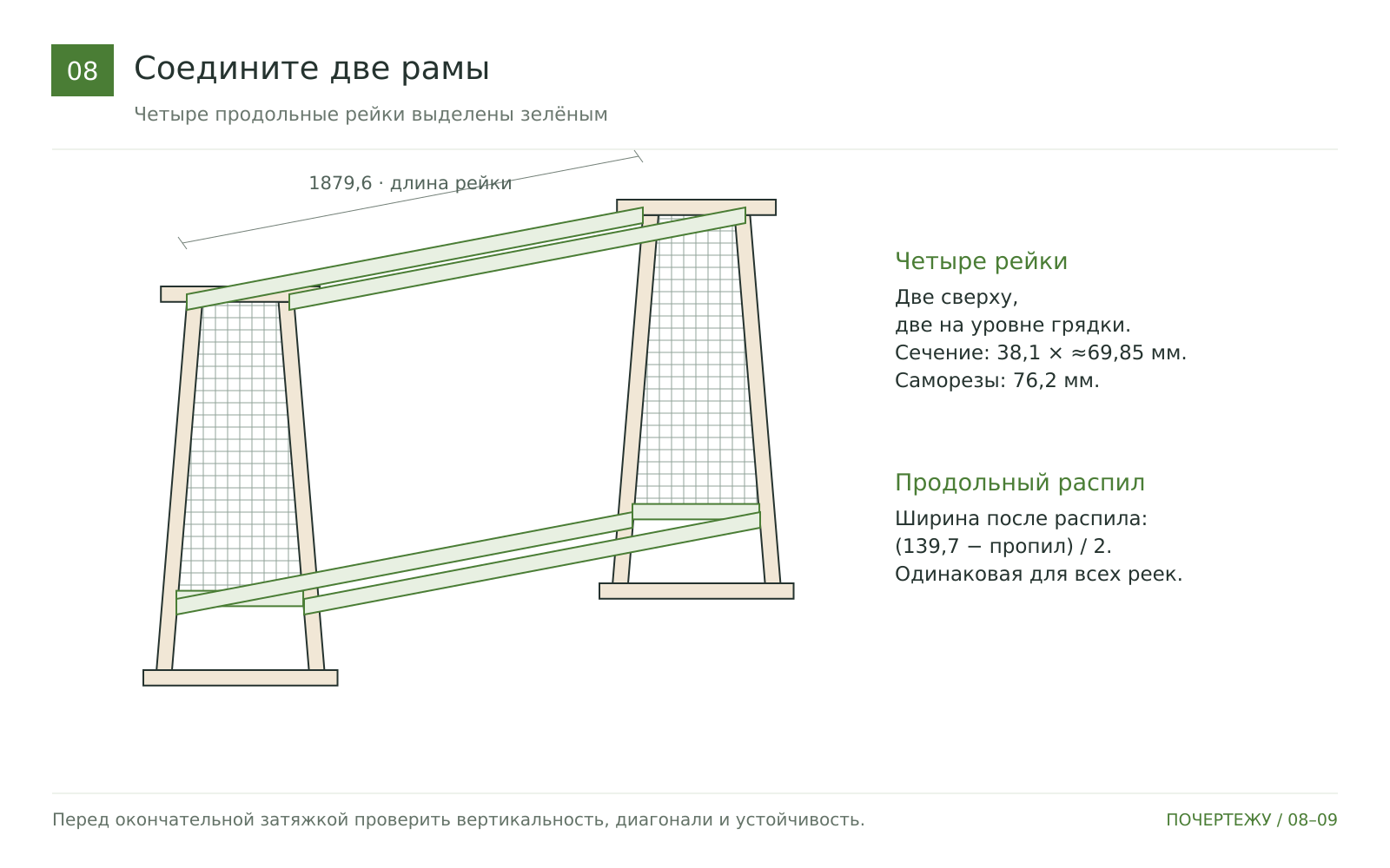 Соедините рамы продольными рейками