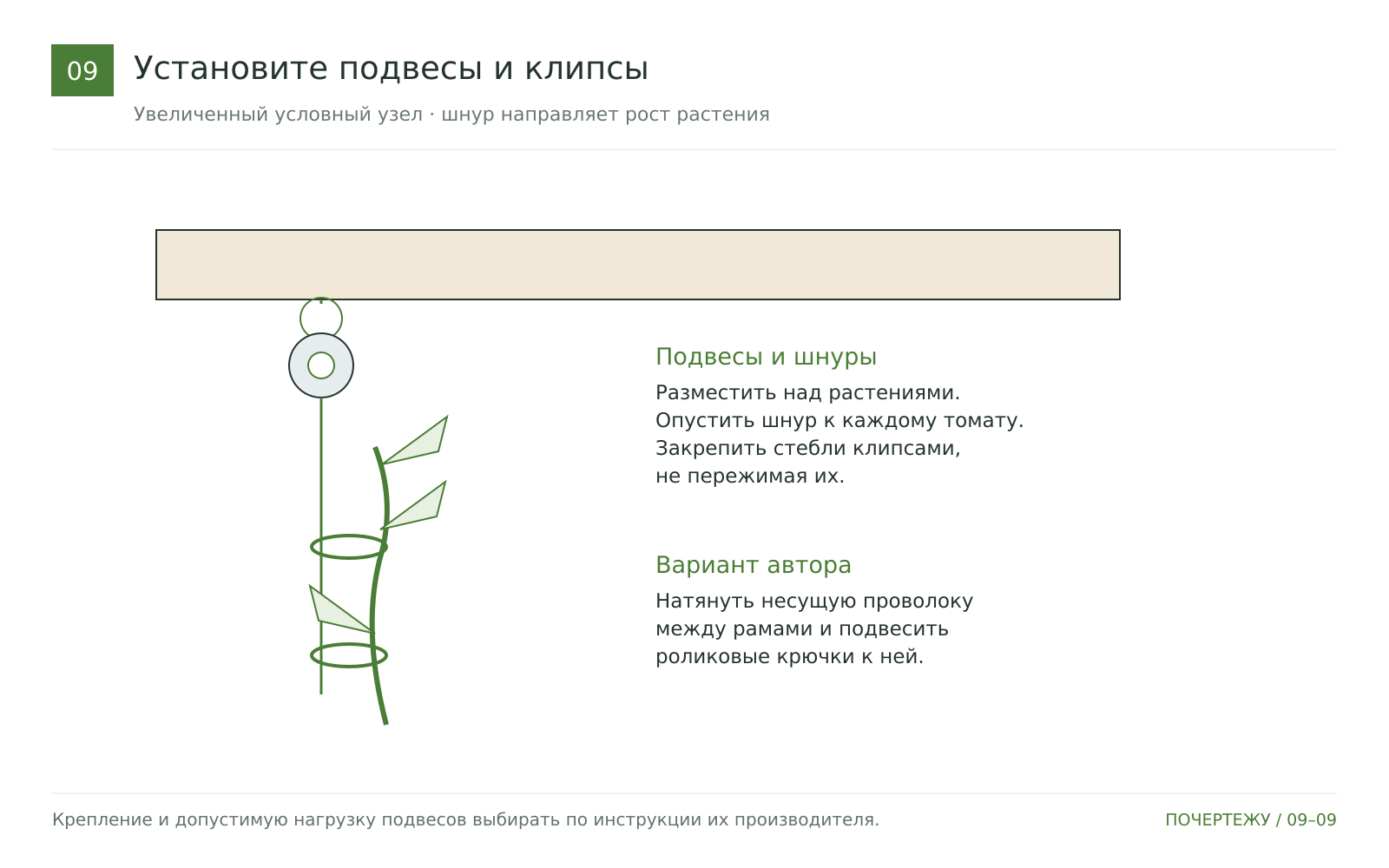 Установите подвесы и подвяжите томаты