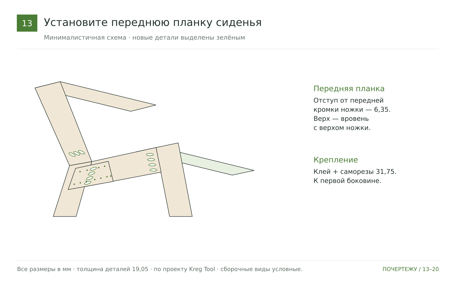 Закрепите переднюю планку сиденья